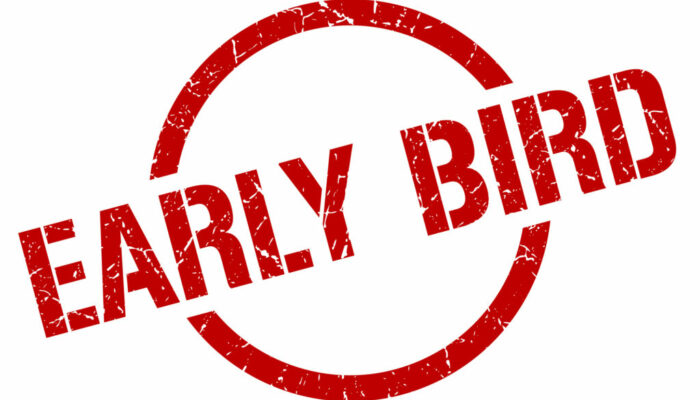 early bird red round stamp