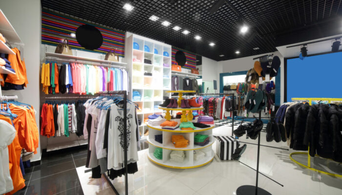 luxury and fashionable brand new interior of cloth store